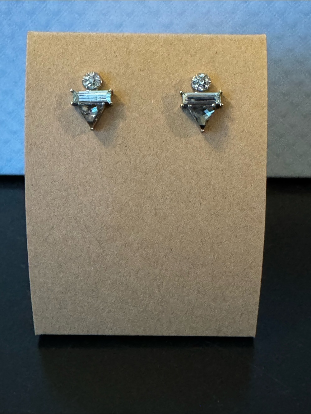 Silver-Tone Clear Crystal Triangle Stud Earrings - Unbranded